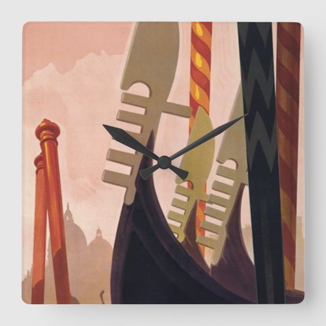 Vintage Venezia Gondolas Square Wallclock (Front)