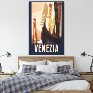 Vintage Venezia Italy Travel Art Venice Gondola Canvas Print