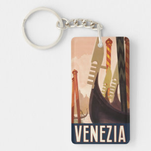 Vintage Venezia Italy Travel Art Venice Gondola Key Ring