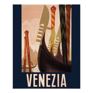 Vintage Venezia Italy Travel Art Venice Gondola Poster