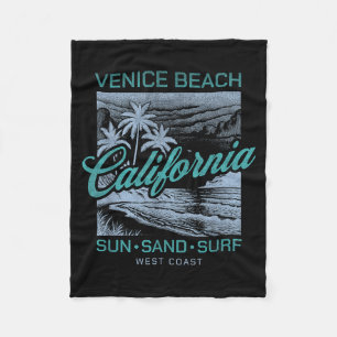 Vintage Venice Beach California Sun Sand Surf West Fleece Blanket
