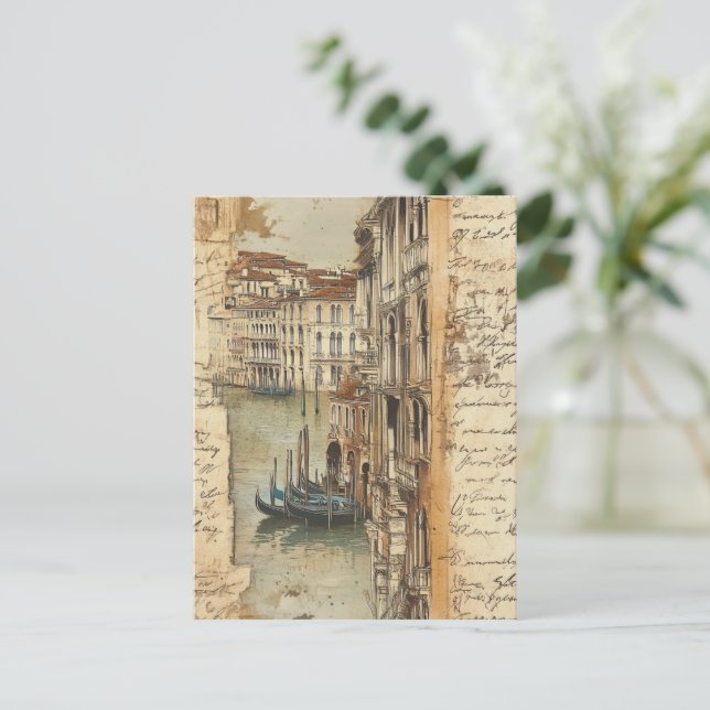 Vintage Venice Canal with Handwritten Script Postcard (Standing Front)