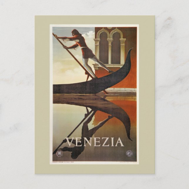 Vintage Venice Italian travel poster gondola Postcard (Front)