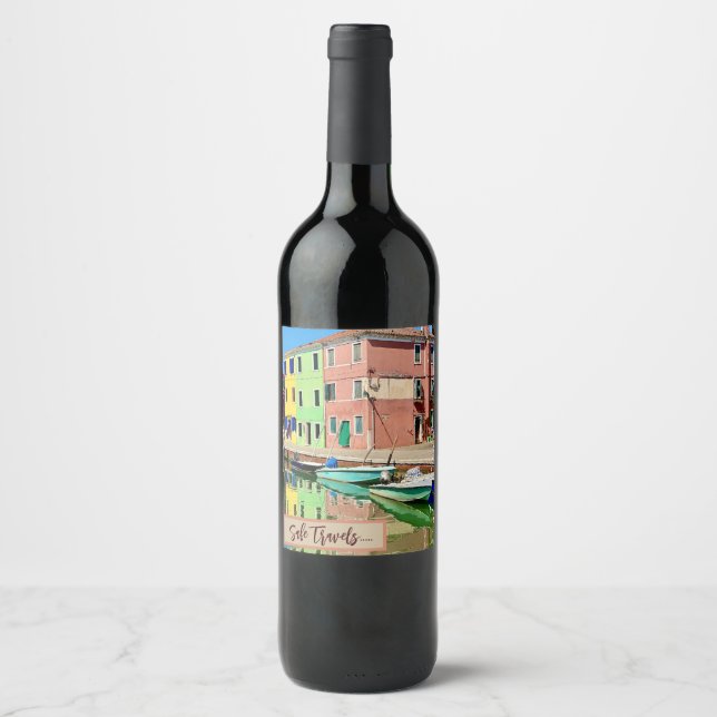 Vintage Venice Italy  Burano Canals Travel Wine Label (Front)