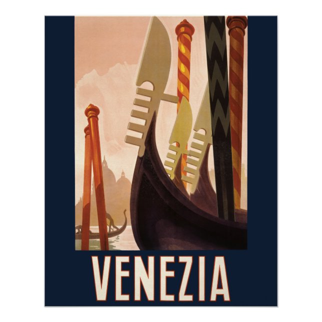 Vintage Venice Italy Gondola Travel Poster (Front)