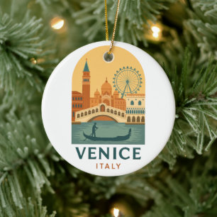 Vintage Venice Italy Travel Gondola and City Retro Ceramic Tree Decoration