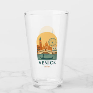 Vintage Venice Italy Travel Gondola and City Retro Glass