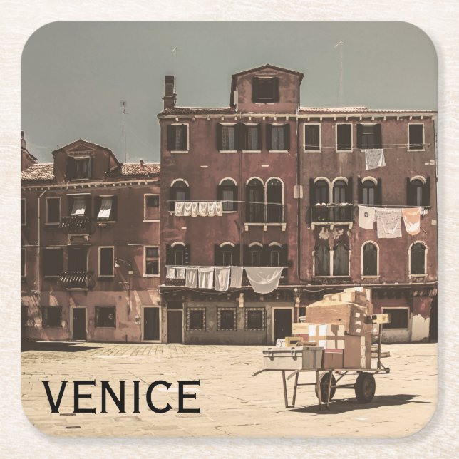 Vintage Venice Square Paper Coaster (Front)