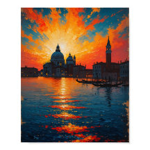 Vintage Venice Sunset Oil Painting Art