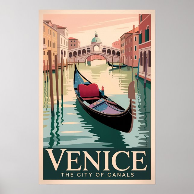 Vintage Venice Travel – Gondola on Grand Canal Poster (Front)