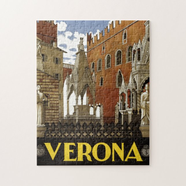 Vintage Verona Italy Europe Travel Illustration Jigsaw Puzzle (Vertical)
