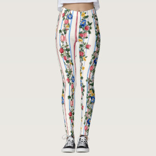Vintage Vertical Strawberry Floral Stripe Pattern Leggings