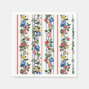 Vintage Vertical Strawberry Floral Stripe Pattern Napkin