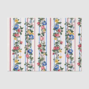 Vintage Vertical Strawberry Floral Stripe Pattern Tissue Paper
