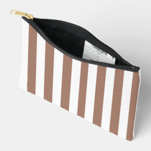 Vintage Vertical Stripes Mocha Mousse White Accessory Pouch