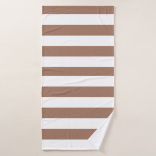 Vintage Vertical Stripes Mocha Mousse White Bath Towel