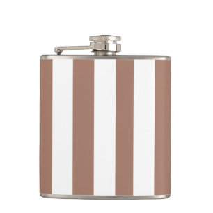 Vintage Vertical Stripes Mocha Mousse White Hip Flask