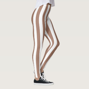 Vintage Vertical Stripes Mocha Mousse White Leggings
