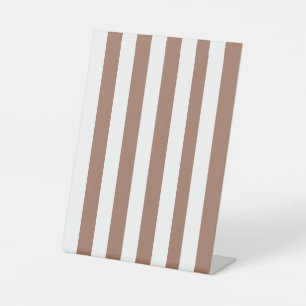 Vintage Vertical Stripes Mocha Mousse White Pedestal Sign