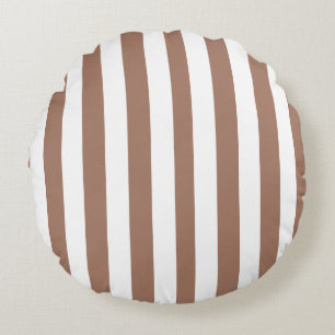 Vintage Vertical Stripes Mocha Mousse White Round Cushion