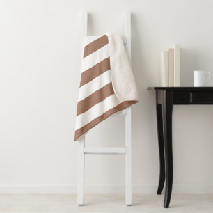 Vintage Vertical Stripes Mocha Mousse White Sherpa Blanket