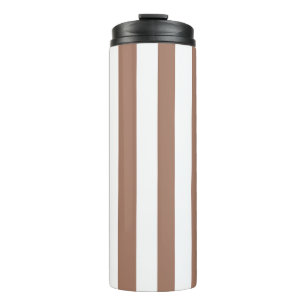 Vintage Vertical Stripes Mocha Mousse White Thermal Tumbler