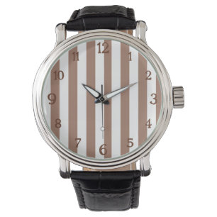 Vintage Vertical Stripes Mocha Mousse White Watch