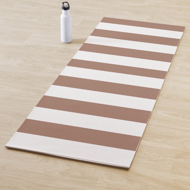 Vintage Vertical Stripes Mocha Mousse White Yoga Mat (In Situ)