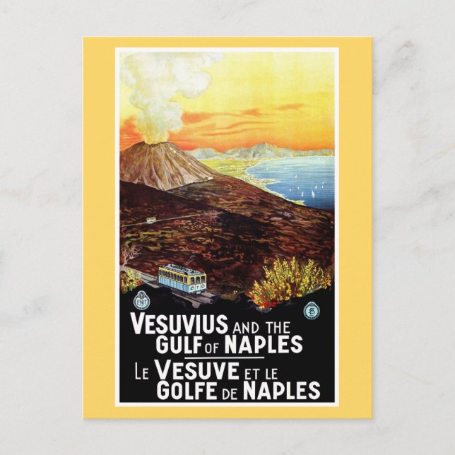 Vintage Vesuvius Gulf of Naples Italian travel Postcard (Front)
