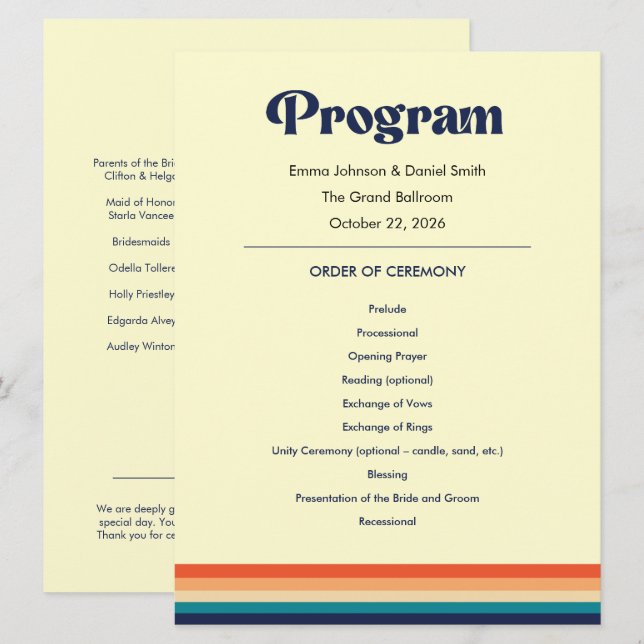 Vintage Vibes Wedding Program Programme (Front/Back)