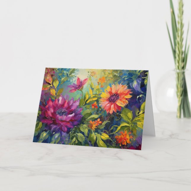 Vintage Vibrant Floral Painting Blank Note Card (Front)