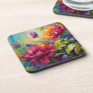 Vintage Vibrant Floral Painting Hard Plastic Coaster