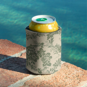Vintage Vibrant Green Floral Pattern Can Cooler