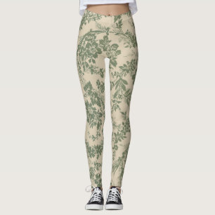 Vintage Vibrant Green Floral Pattern Leggings