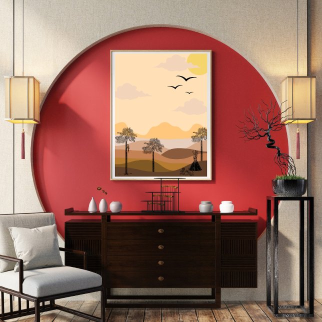 Vintage,vibrant sunburst, serene tree,civilisation poster (Creator Uploaded)