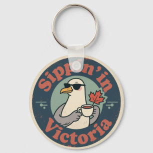 Vintage Victoria BC Coffee & Seagull Key Ring