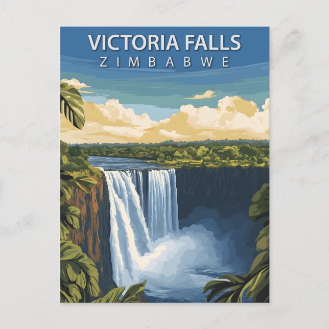 Vintage Victoria Falls Zimbabwe African Waterfall Postcard (Front)