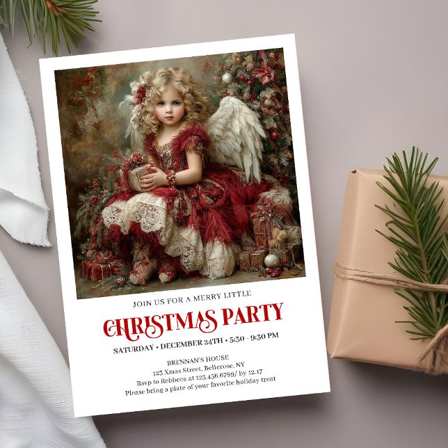 Vintage Victorian Angel Burgundy Gold Christmas  Invitation (Vintage Victorian Angel Burgundy Gold Christmas Party Invite)