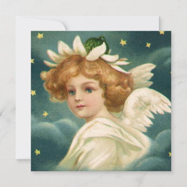 Vintage Victorian Angel Stars Christmas Invitation (Front)