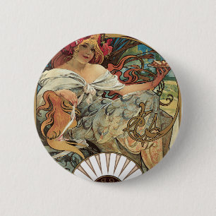 Vintage Victorian Art Nouveau by Alphonse Mucha 6 Cm Round Badge