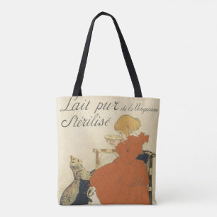 Vintage Victorian Art Nouveau, Girl with Milk Cats Tote Bag