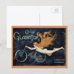 Vintage Victorian Art Nouveau, Gladiator Cycles Postcard
