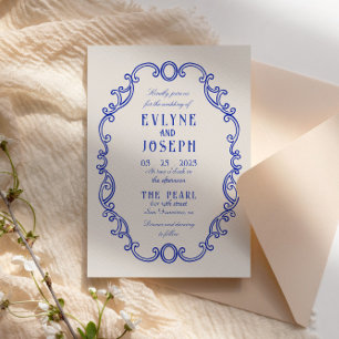 Vintage Victorian Baroque Blue Ornament Wedding Invitation