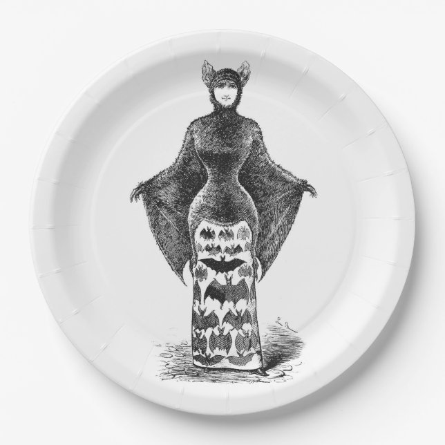 Vintage victorian bat woman paper plate (Front)
