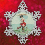 Vintage Victorian Bathing Beauty Lady Ocean Snowflake Pewter Christmas Ornament<br><div class="desc">This is a vintage image of a Victorian Lady in an old fashioned red bathing suit holding an umbrella sitting on a post in the ocean. She is surrounded by male admirers swimming below her. See my store Art by MAR for matching products with this design.</div>