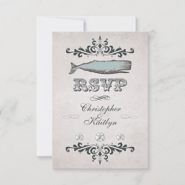 Vintage Victorian Beach Whale Wedding RSVP Card (Front)