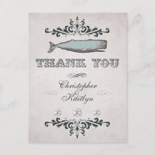 Vintage Victorian Beach Whale Wedding Thank You Postcard