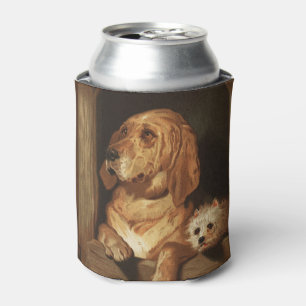 Vintage Victorian Bloodhound and Westie Dog Art Can Cooler