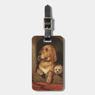 Vintage Victorian Bloodhound and Westie Dog Art Luggage Tag