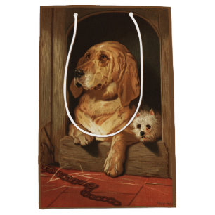 Vintage Victorian Bloodhound and Westie Dog Art Medium Gift Bag